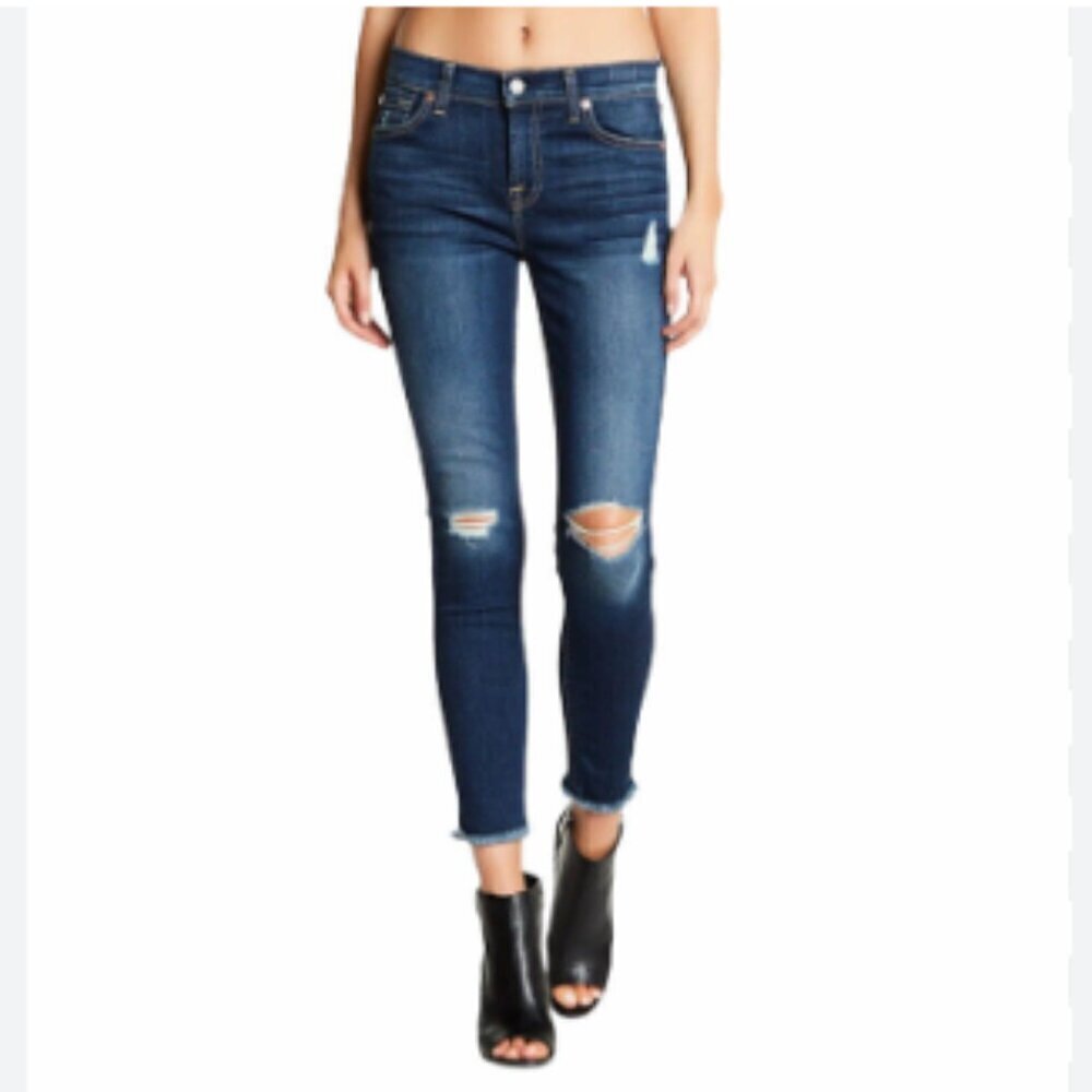 7 For All Mankind Dark Blue Distressed Skinny Jeans